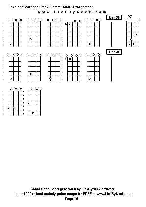 Chord Grids Chart of chord melody fingerstyle guitar song-Love and Marriage-Frank Sinatra-BASIC Arrangement,generated by LickByNeck software.